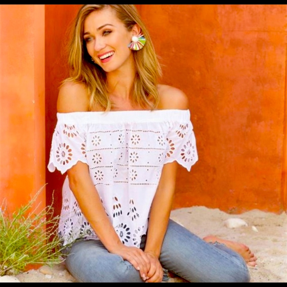 Mud Pie Etta Eyelet Off The Shoulders White Top XS